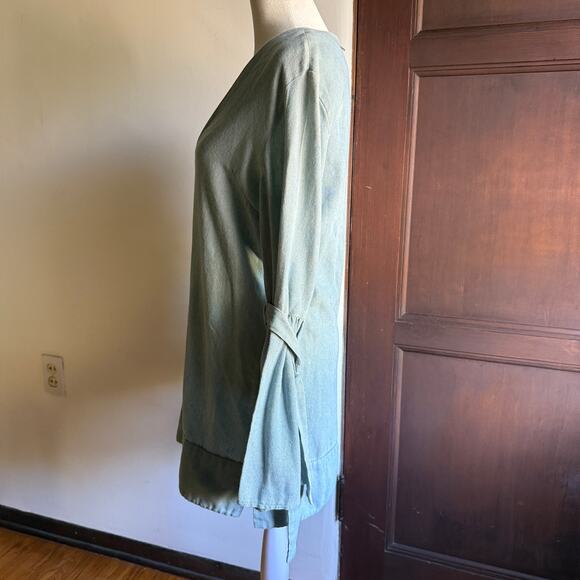 PFEIFFER the Label Light denim Shift Mini Dress With Tie Bell Sleeves Small - Picture 3 of 7